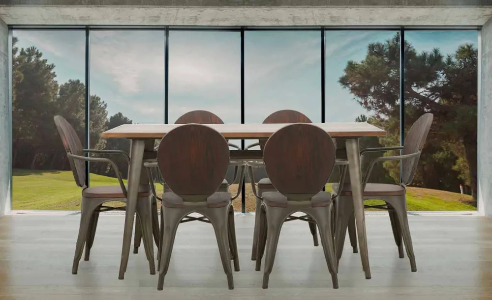 Viadurini Living Design Stühle-Industriedesign Stuhl Holzsitz und Eisengestell, 2 Stück - Delia