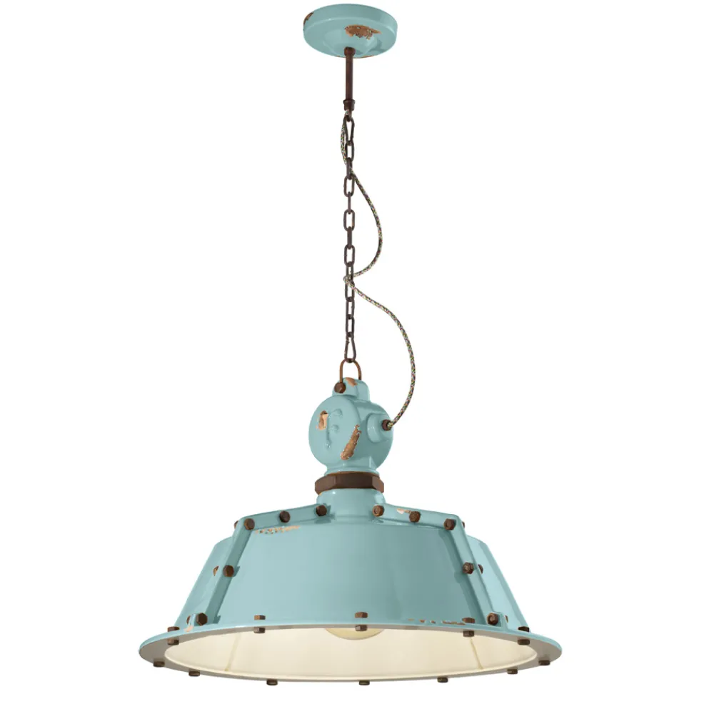 Ferroluce Pendelleuchte Industrial-Industrielle handwerkliche Hängelampe aus Eisen und Keramik - Industriell