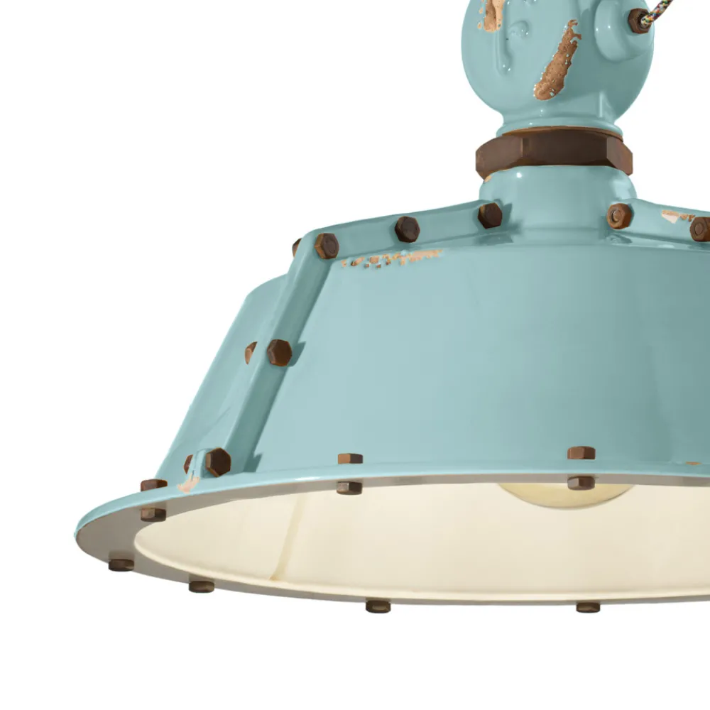 Ferroluce Pendelleuchte Industrial-Industrielle handwerkliche Hängelampe aus Eisen und Keramik - Industriell