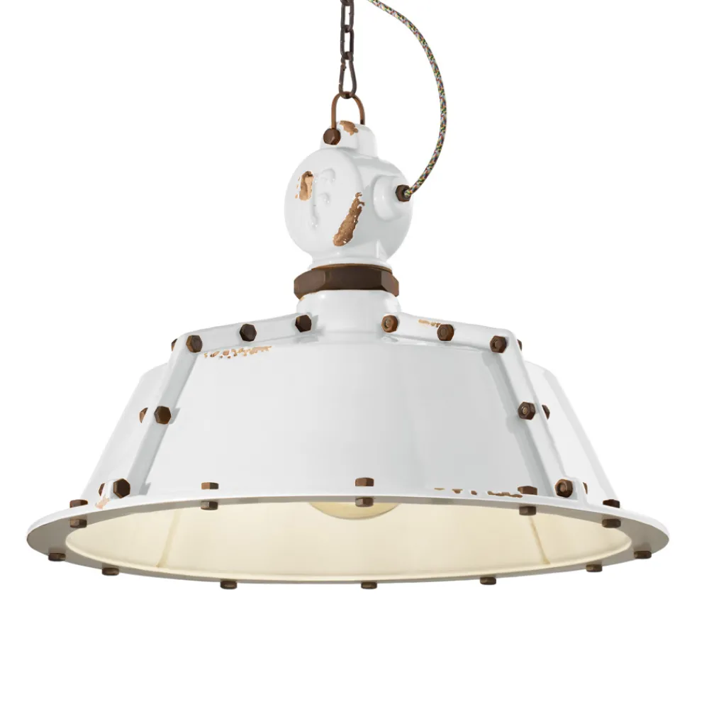 Ferroluce Pendelleuchte Industrial-Industrielle handwerkliche Hängelampe aus Eisen und Keramik - Industriell