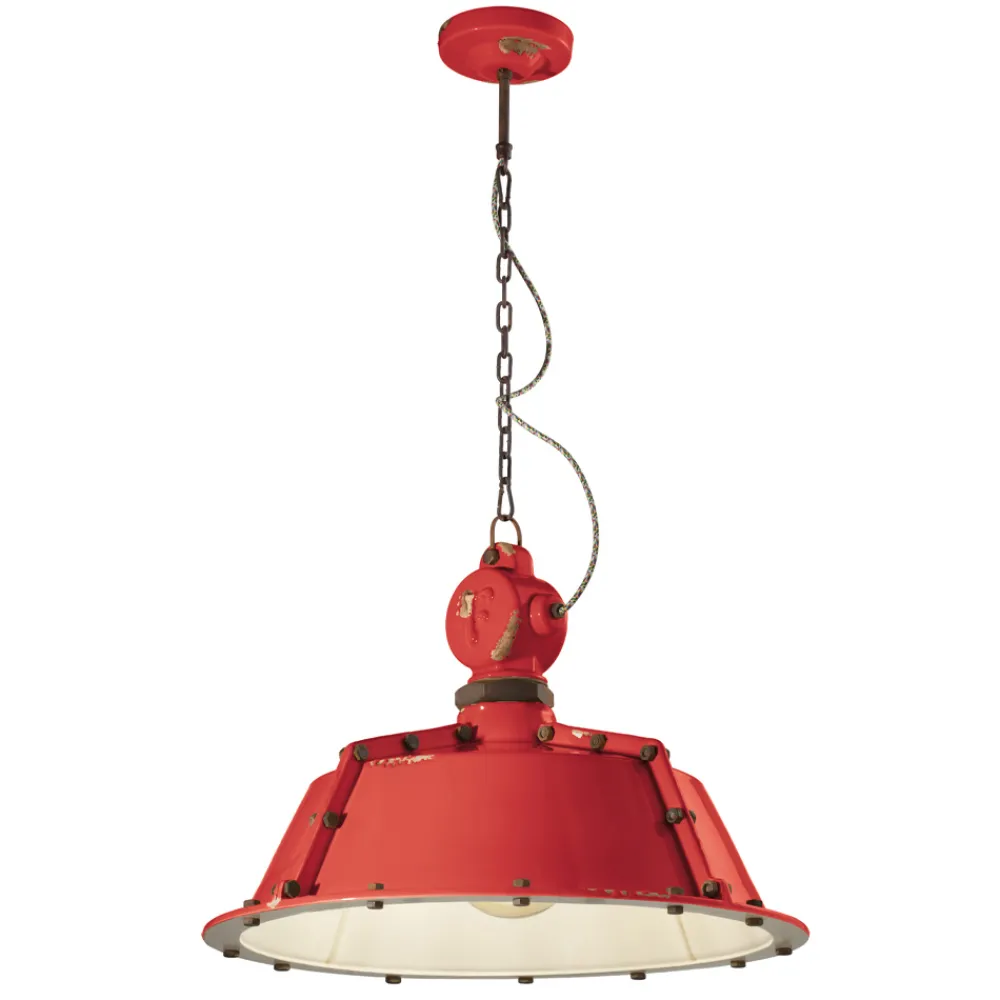 Ferroluce Pendelleuchte Industrial-Industrielle handwerkliche Hängelampe aus Eisen und Keramik - Industriell