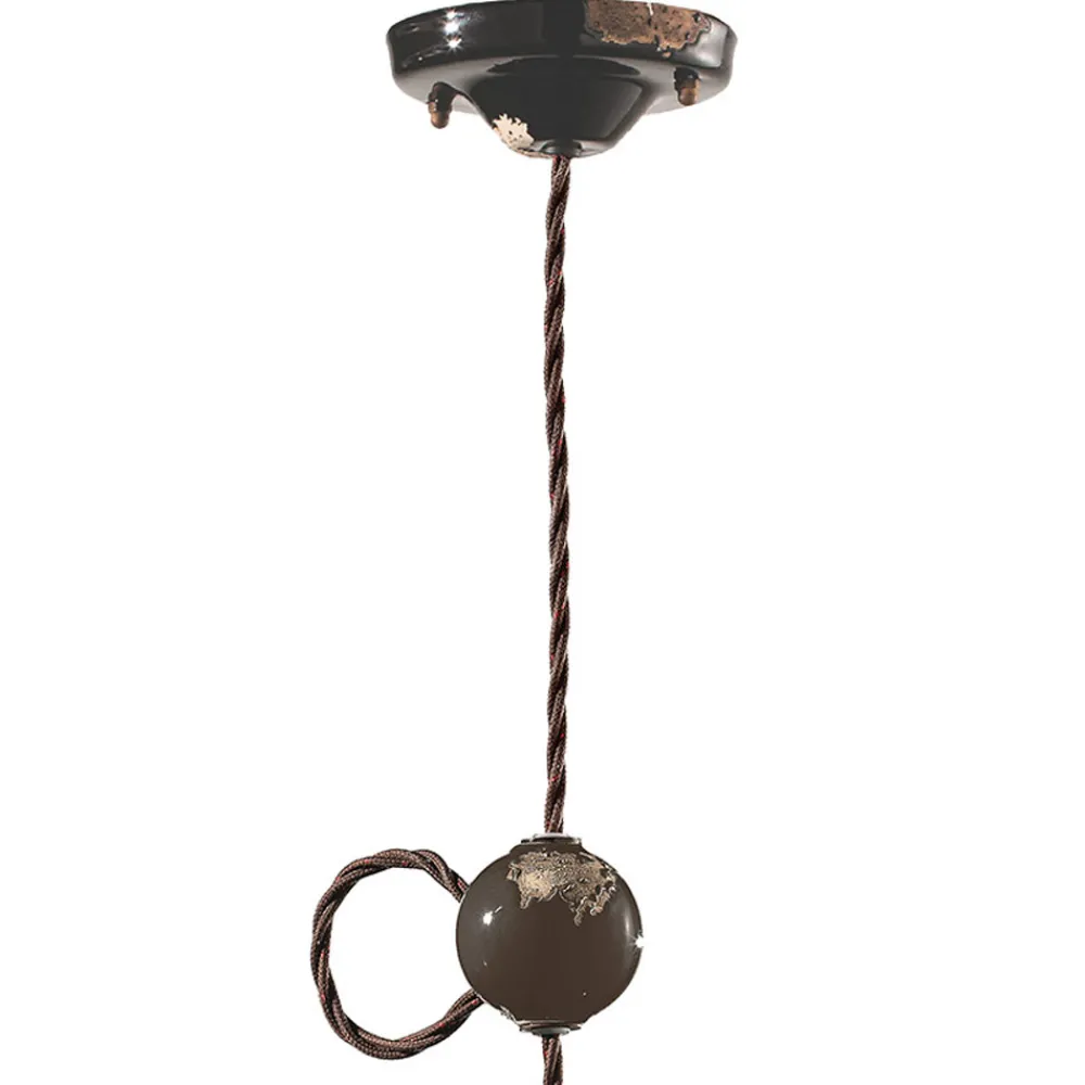Ferroluce Pendelleuchte Industrial-Industrielle handwerkliche Pendelleuchte aus Eisen und Keramik - Vintage