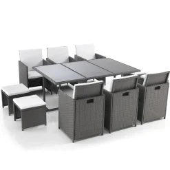 Viadurini in the Garden Gartentische Fest-Innen- und Außentisch mit 6 Stühlen mit verstellbarer Rückenlehne und 4 Hockern – Venir