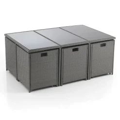 Viadurini in the Garden Gartentische Fest-Innen- und Außentisch mit 6 Stühlen mit verstellbarer Rückenlehne und 4 Hockern – Venir