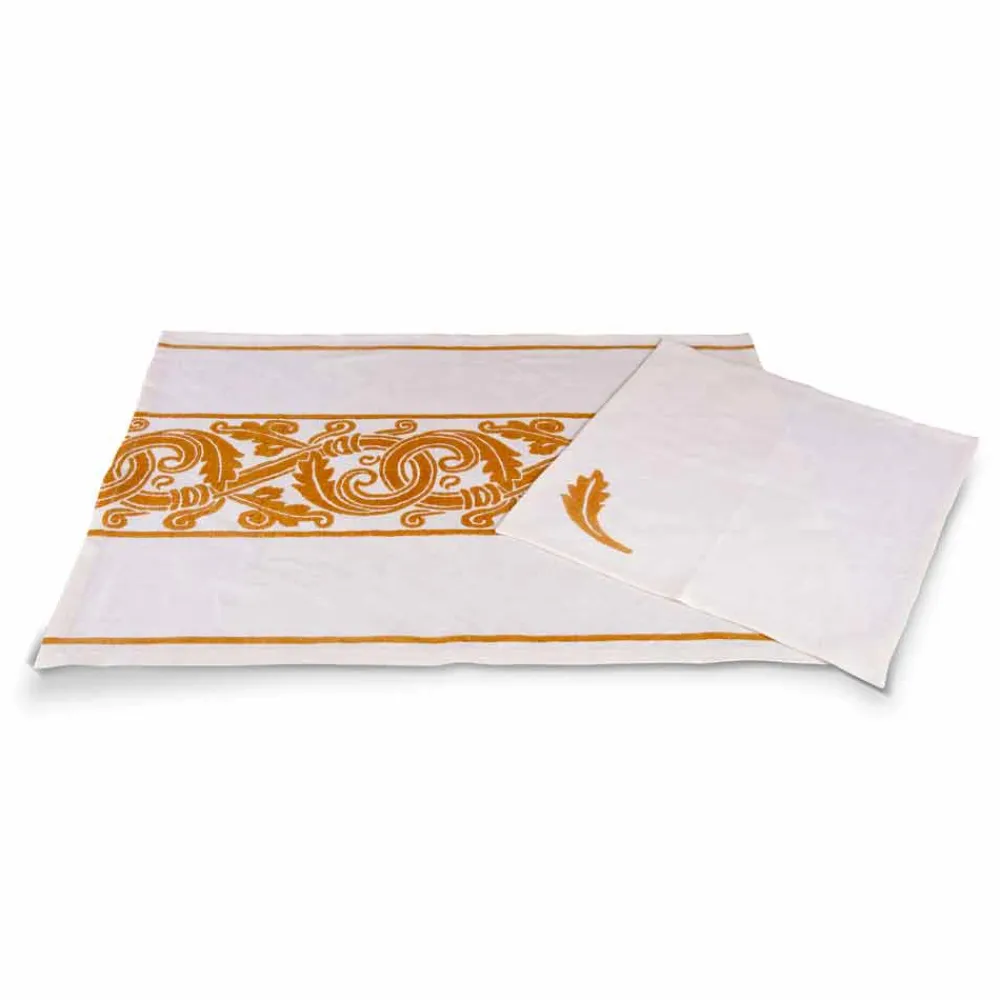 Viadurini by Marchi 1633 Tischdecken-Italienischer Hndgefertigtes Frühstücksservierset Handabdruck auf alten Stoffen