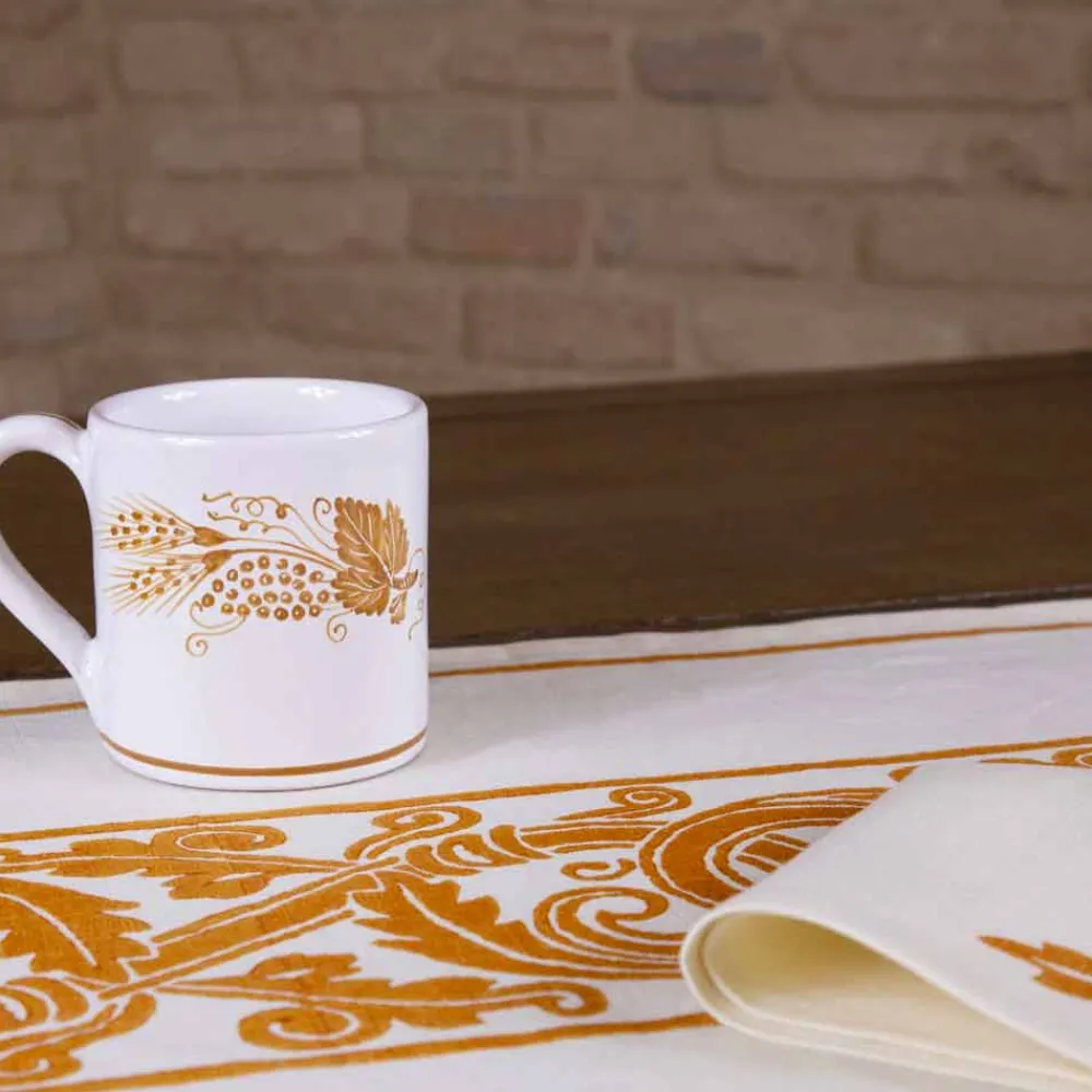 Viadurini by Marchi 1633 Tischdecken-Italienischer Hndgefertigtes Frühstücksservierset Handabdruck auf alten Stoffen