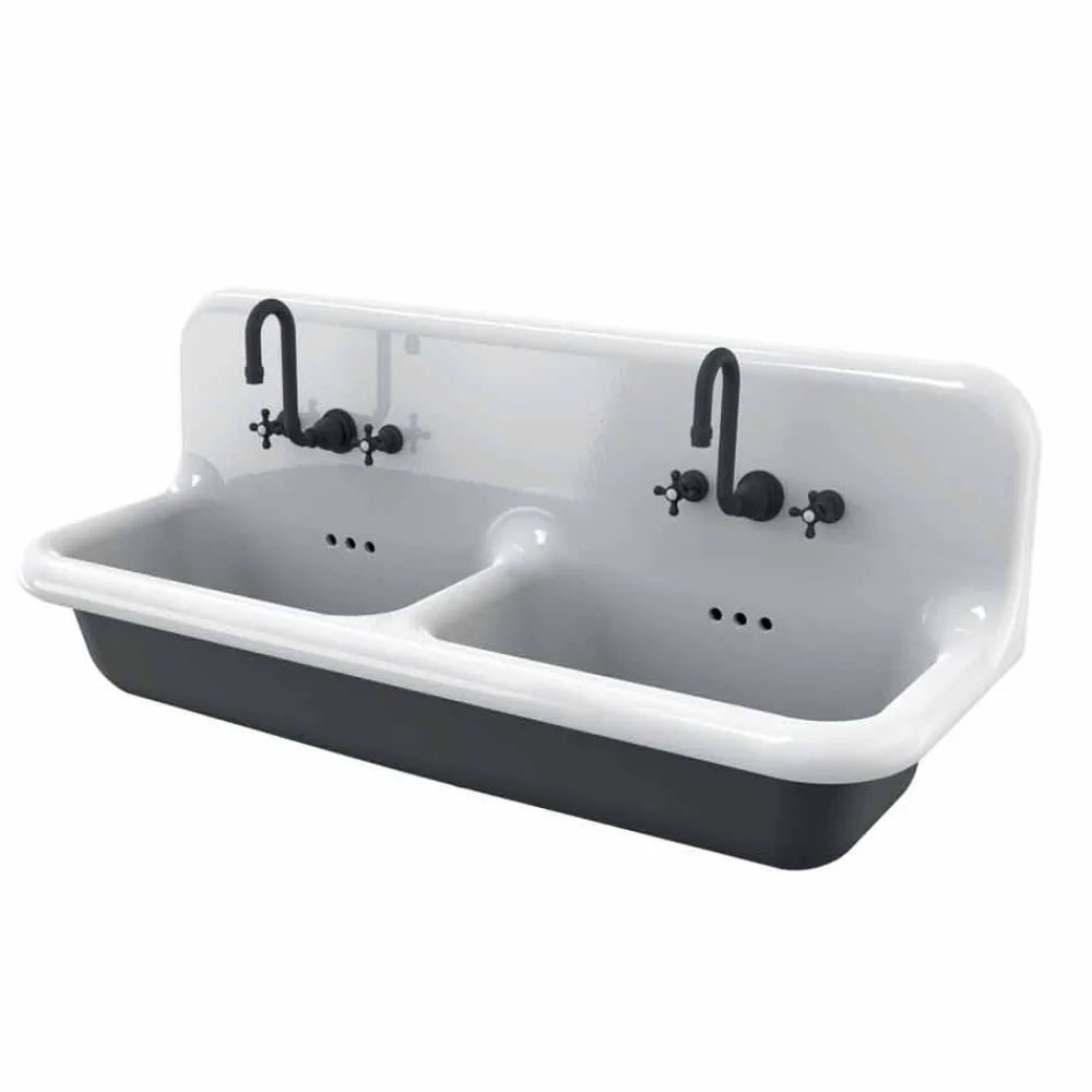 Viadurini Bathroom Vintage Waschbecken|Farbige Waschbecken-Jack Vintage Doppelwaschbecken aus Keramik an der Wand