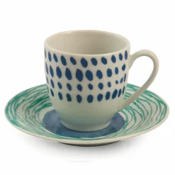 Viadurini Kitchen Tee Set Und Kaffee Set-Kaffeetassen mit Untertasse aus farbigem Porzellan 12 Stück - Hintergrund