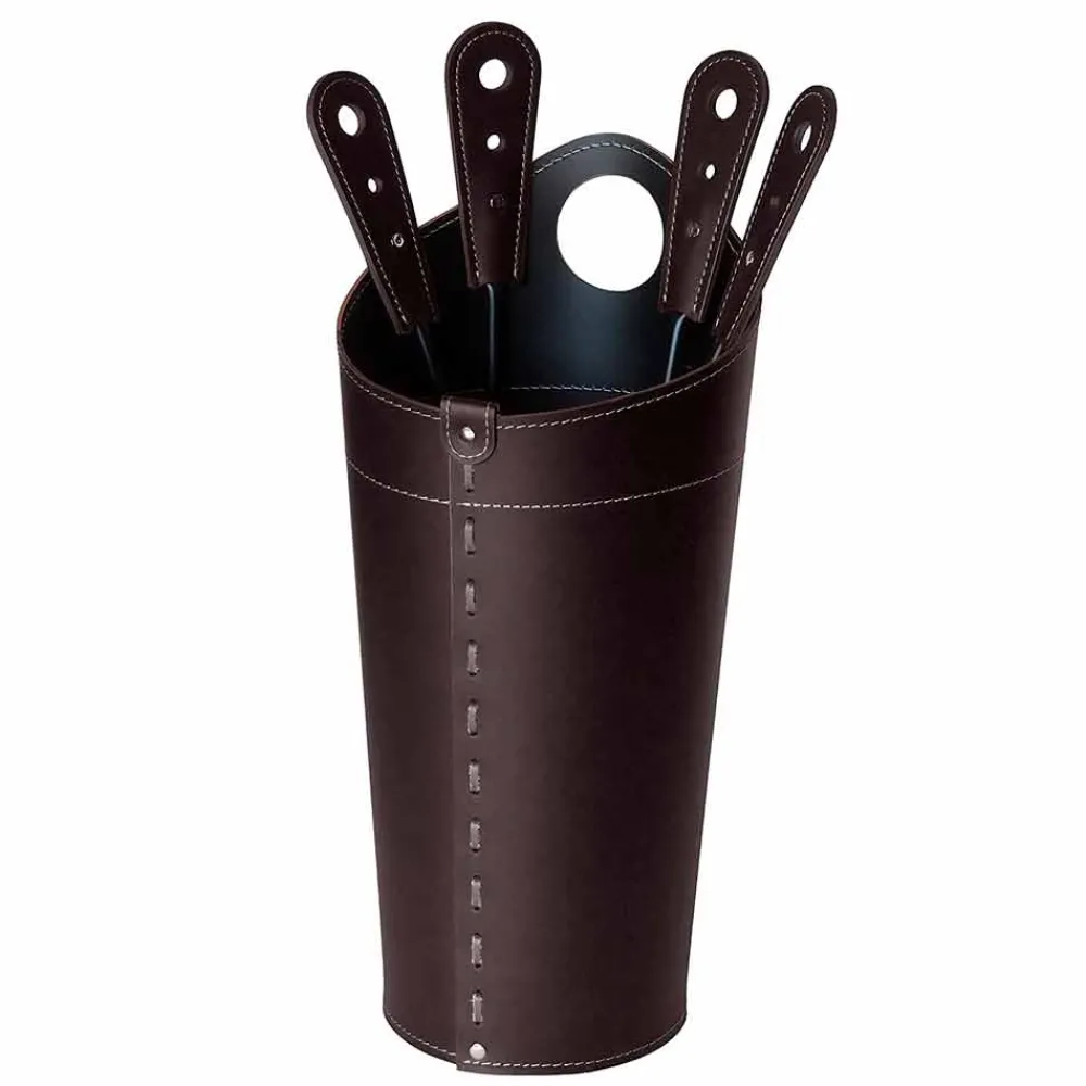 Firestyle Kaminbesteck-Kaminzubehör mit Nilar Lederhaltern, modernes Design