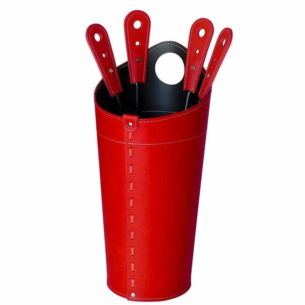 Firestyle Kaminbesteck-Kaminzubehör mit Nilar Lederhaltern, modernes Design