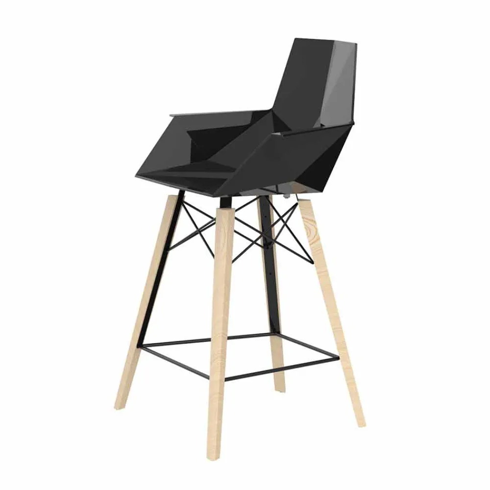 Vondom Barhocker-Küchenhocker mit Armlehnen aus Holz und Kunststoff - Faz Wood von