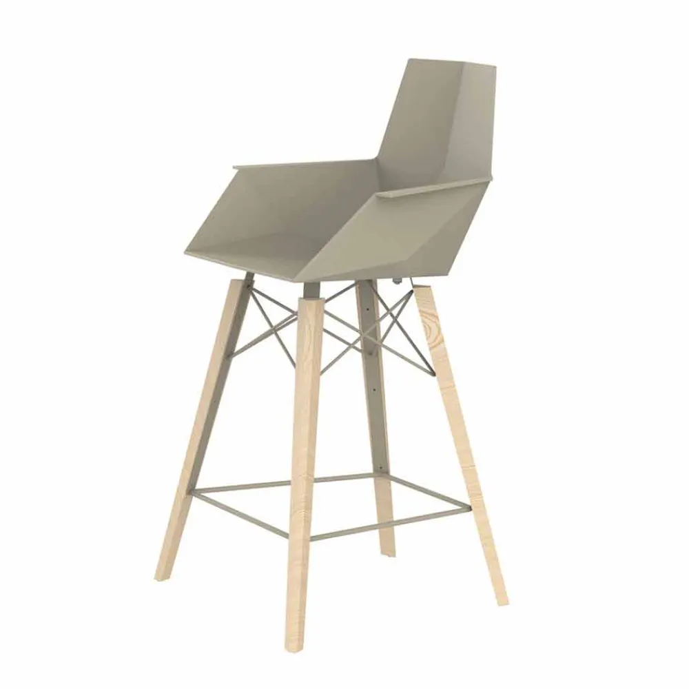 Vondom Barhocker-Küchenhocker mit Armlehnen aus Holz und Kunststoff - Faz Wood von
