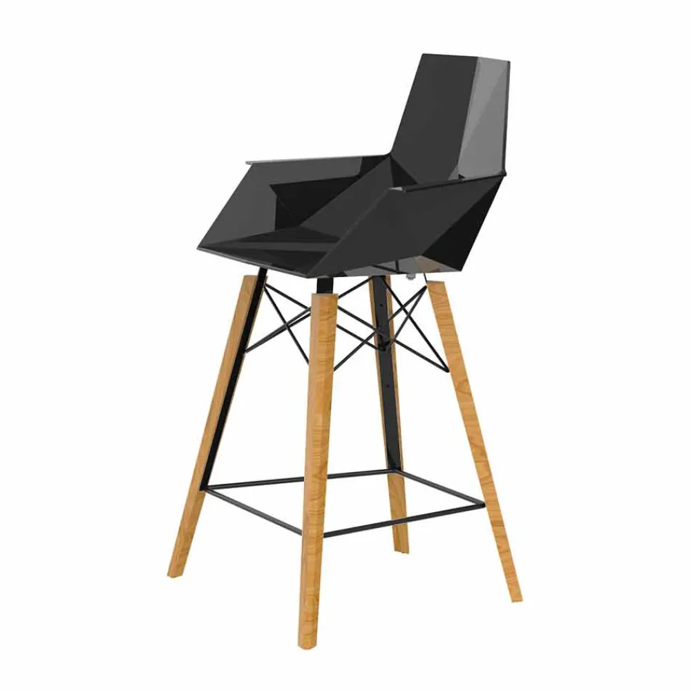 Vondom Barhocker-Küchenhocker mit Armlehnen aus Holz und Kunststoff - Faz Wood von