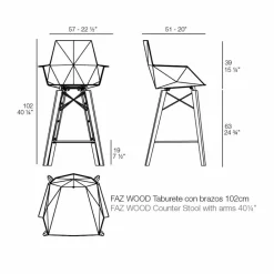 Vondom Barhocker-Küchenhocker mit Armlehnen aus Holz und Kunststoff - Faz Wood von