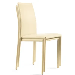 Viadurini Living Design Stühle-Küchenstuhl aus elfenbeinfarbenem Leder und Stahl, hergestellt in Italien – Cigno