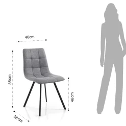 Viadurini Living Moderne Stühle-Küchenstuhl aus grauem Stoff und mattschwarzem Stahl 4-teilig - Ventura