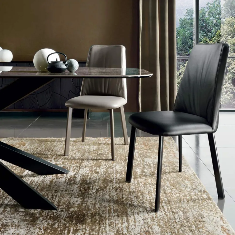 Viadurini Living Moderne Stühle-Küchenstuhl aus Kunstleder und Stahl, hergestellt in Italien, 4 Stück – Alexia