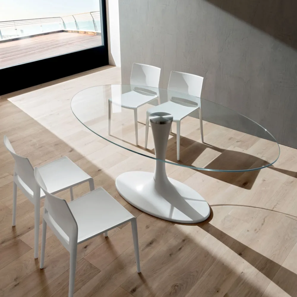 Viadurini Living Esstisch Oval|Esstische-Küchentisch aus gehärtetem Glas und Marmor Made in Italy, Luxus - Brontolo