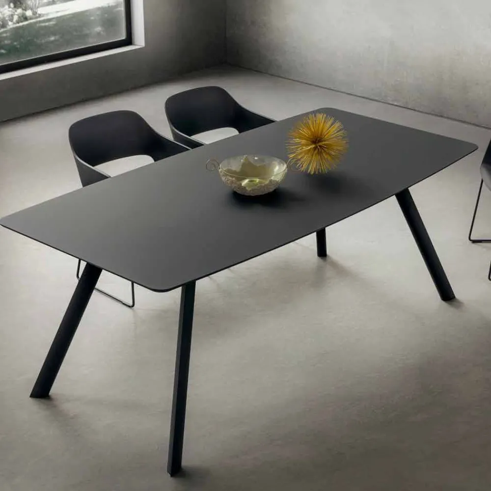 Viadurini Living Esstische-Küchentisch aus laminiertem Fenix und schwarzem Aluminium Made in Italy - Lingotto
