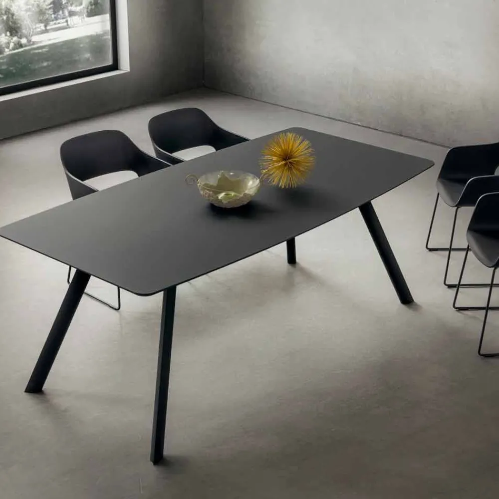 Viadurini Living Esstische-Küchentisch aus laminiertem Fenix und schwarzem Aluminium Made in Italy - Lingotto