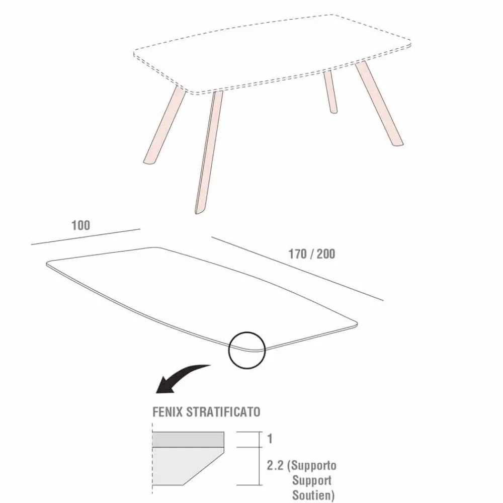 Viadurini Living Esstische-Küchentisch aus laminiertem Fenix und schwarzem Aluminium Made in Italy - Lingotto
