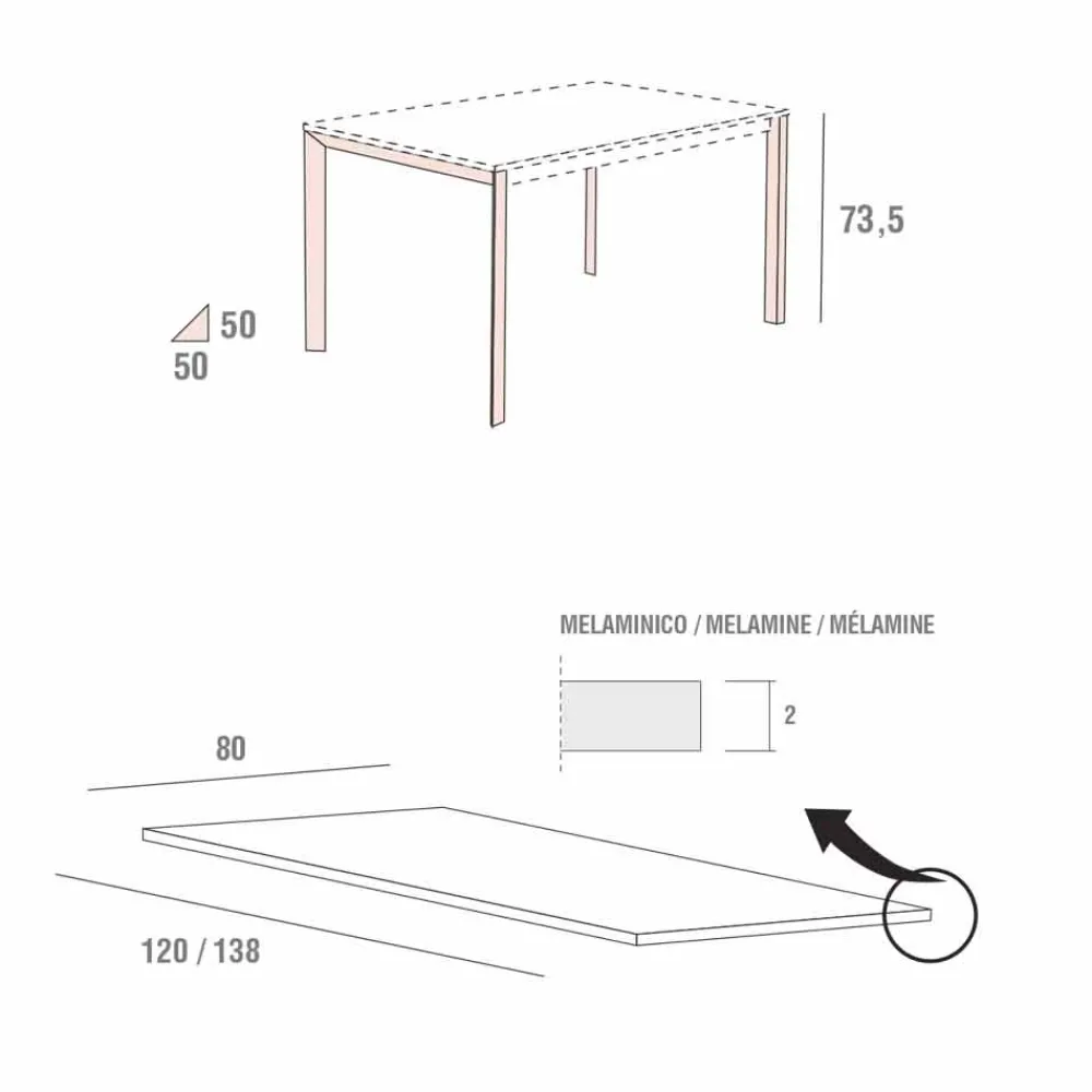 Viadurini Living Esstische-Küchentisch mit Melaminplatte und Metallgestell Made in Italy - Spilla