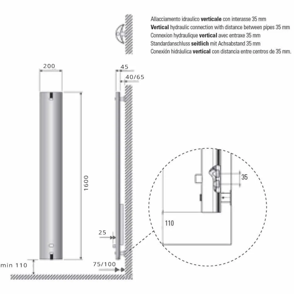 Viadurini Radiators Heizkörper Hydraulisch-Kühler Design Aluminium Wandkühler Hydraulik 250 Watt - Stilus