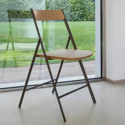 Viadurini Living Klassische Stühle-Klappbarer Metallstuhl und Sitz und Rückenlehne aus Eichenholz 2 Stück - Roberta