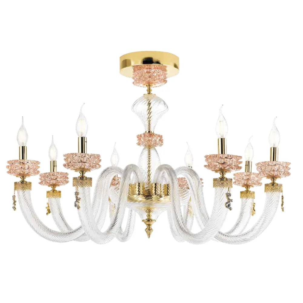 Viadurini Lighting Klassische Deckenleuchten-Klassische Deckenleuchte 8 Lichter aus italienischem, handgefertigtem Luxusglas - Saline