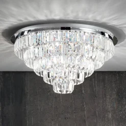 Viadurini Lighting Klassische Deckenleuchten-Klassische Deckenleuchte aus silbernem Metall und Kristallanhängern - Jerome