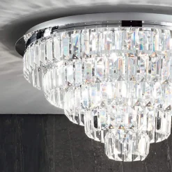 Viadurini Lighting Klassische Deckenleuchten-Klassische Deckenleuchte aus silbernem Metall und Kristallanhängern - Jerome