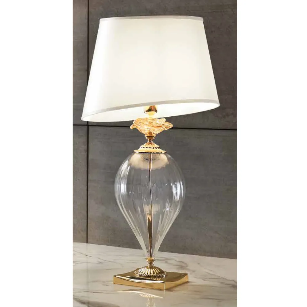 Viadurini Lighting Klassische Tischlampen-Klassische handwerkliche Glastischlampe und luxuriöser Lampenschirm - Flandern
