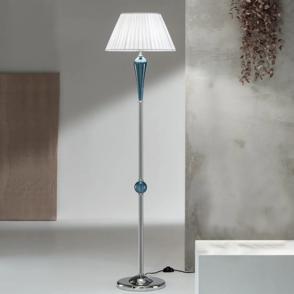 Viadurini Lighting Klassische Stehlampen-Klassische Stehlampe aus Metall und Glas mit Lampenschirm aus Stoff - Oliver