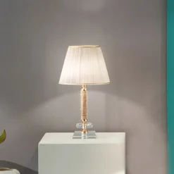 Viadurini Lighting Klassische Tischlampen-Klassische Stützlampe aus goldfarbenem Metall, Kristall und Lampenschirm - Similo