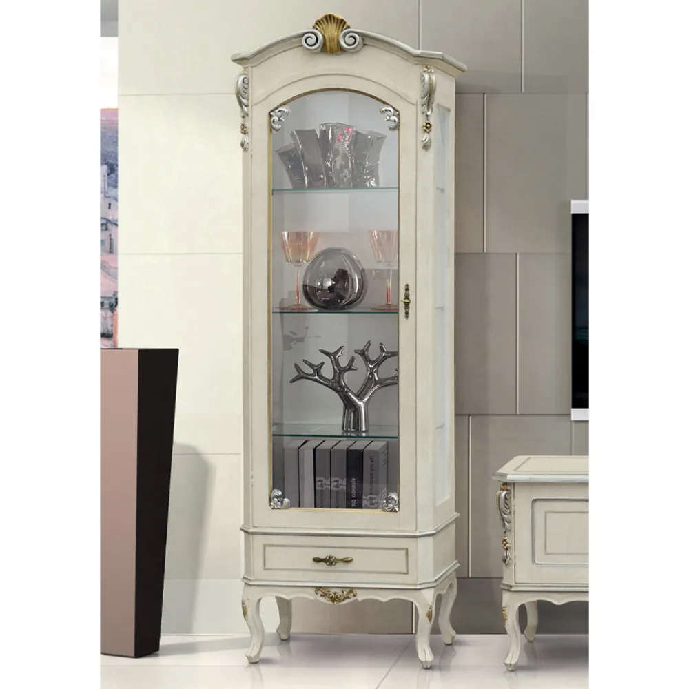 Viadurini Classic Vitrinen-Klassische Vitrine mit Tür und weißer Holzschublade Made in Italy - Cheverny