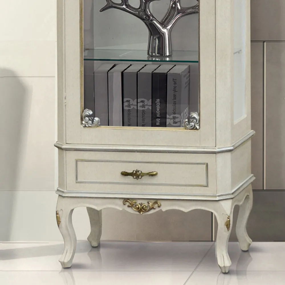 Viadurini Classic Vitrinen-Klassische Vitrine mit Tür und weißer Holzschublade Made in Italy - Cheverny