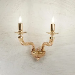 Viadurini Lighting Klassische Wandleuchten-Klassische Wandlampe 2 Lichter aus handgefertigtem Rigaton-Glas und Metall - Fievole