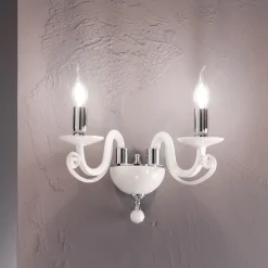 Viadurini Lighting Klassische Wandleuchten-Klassische Wandlampe 2 Lichter aus weißem Glas, handgefertigt in Italien - Malaysia