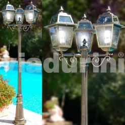 Viadurini Lighting Gartenlampion-Klassischer Garten-Laternenpfahl mit drei Lichtern aus Aluminium, Kristel