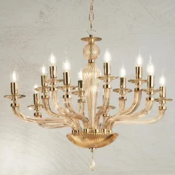 Viadurini Lighting Klassische Kronleuchter-Klassischer Kronleuchter mit 12 Lichtern aus handgefertigtem Rigaton-Glas - Fievole