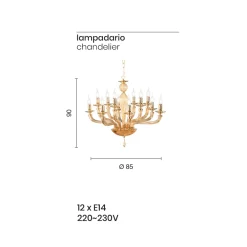 Viadurini Lighting Klassische Kronleuchter-Klassischer Kronleuchter mit 12 Lichtern aus handgefertigtem Rigaton-Glas - Fievole
