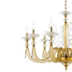 Viadurini Lighting Klassische Kronleuchter-Klassischer Kronleuchter 8 Lichter Geblasenes Glas Blumendetails - Bluminda