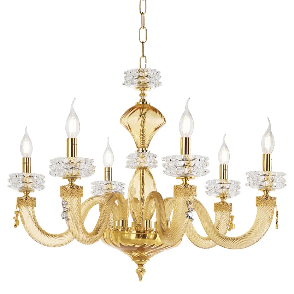 Viadurini Lighting Klassische Kronleuchter-Klassischer Kronleuchter mit 6 Lichtern aus handgefertigtem italienischem Luxusglas - Saline