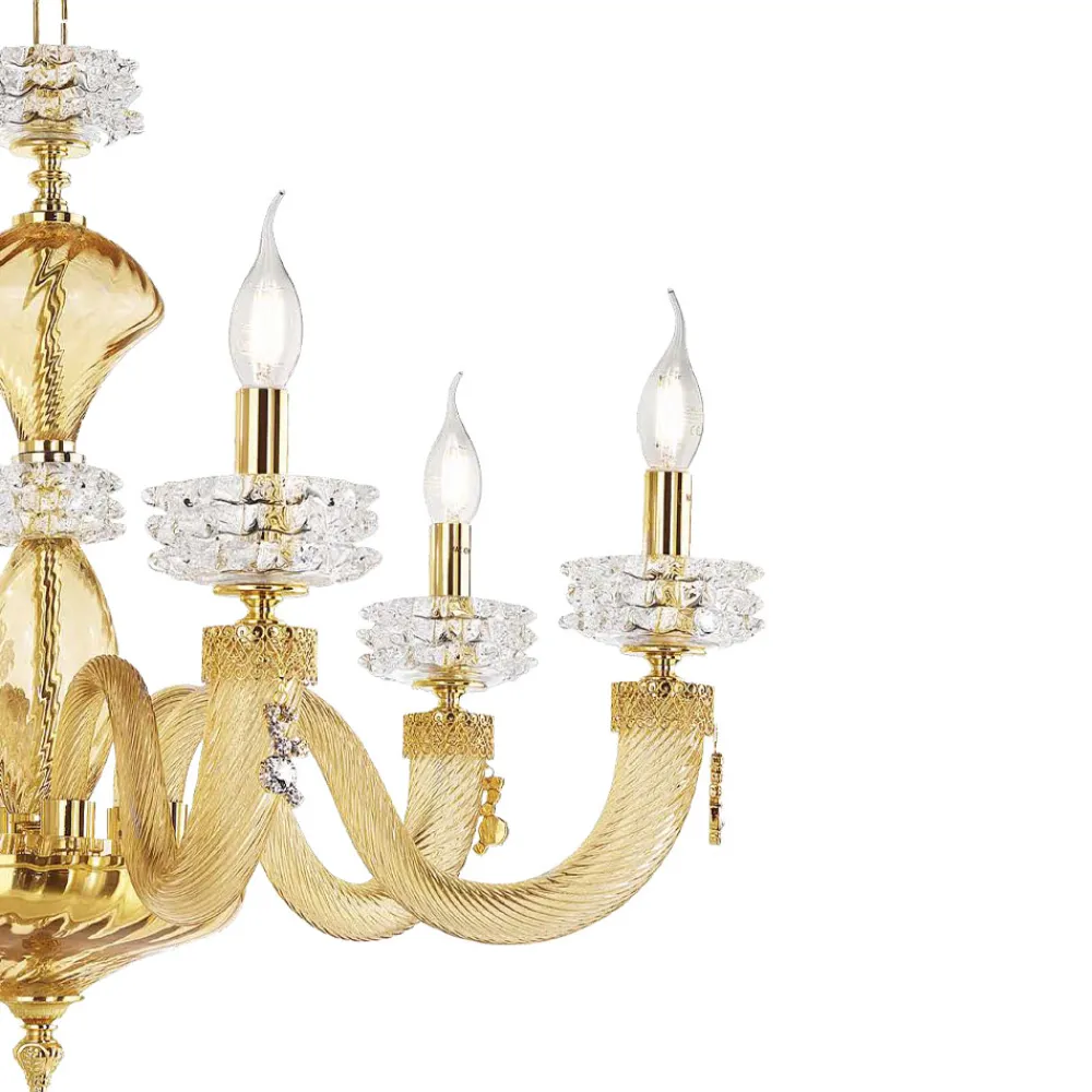 Viadurini Lighting Klassische Kronleuchter-Klassischer Kronleuchter mit 6 Lichtern aus handgefertigtem italienischem Luxusglas - Saline