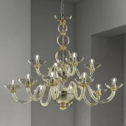Viadurini Lighting Klassische Kronleuchter-Klassischer Kronleuchter 12 Lichter aus venezianischem Glas Made in Italy - Foscarino