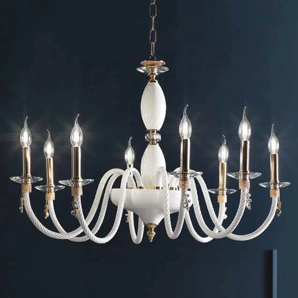 Viadurini Lighting Klassische Kronleuchter-Klassischer Kronleuchter mit 8 Lichtern aus mundgeblasenem Glas und Handdetails - Phaedra