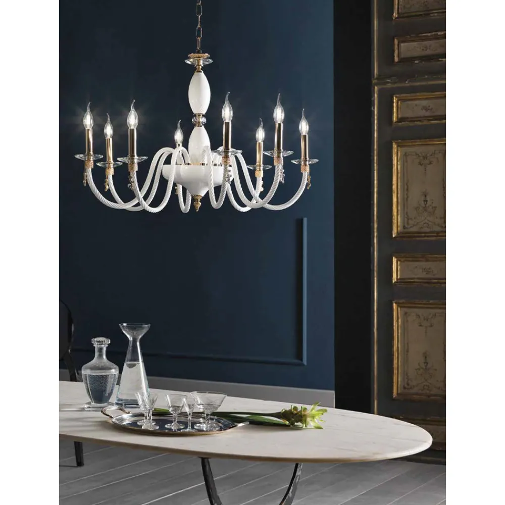 Viadurini Lighting Klassische Kronleuchter-Klassischer Kronleuchter mit 8 Lichtern aus mundgeblasenem Glas und Handdetails - Phaedra