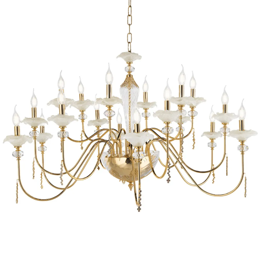 Viadurini Lighting Klassische Kronleuchter-Klassischer Kronleuchter mit 18 Lichtern aus Glas, Kristall und Luxusmetall - Flandern