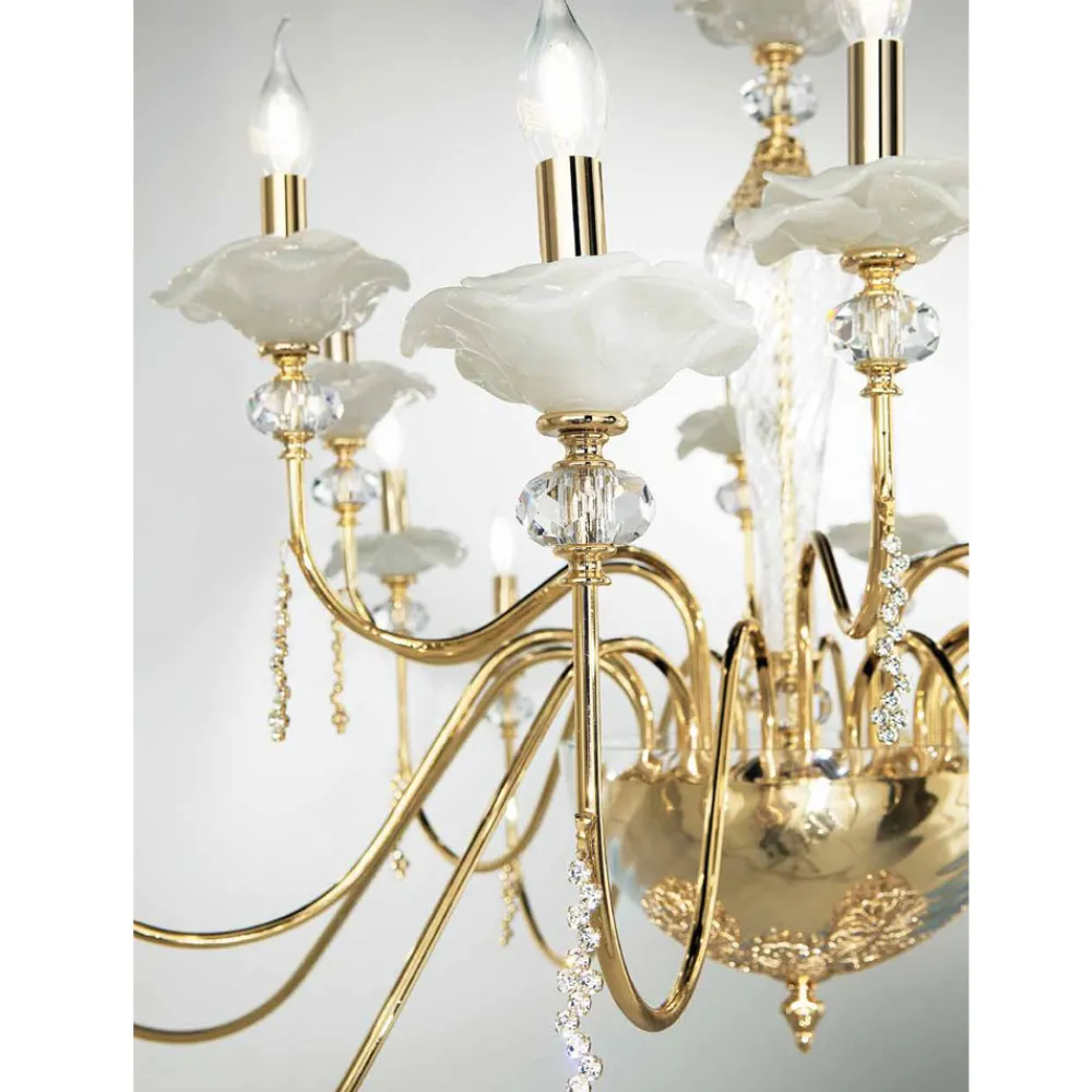 Viadurini Lighting Klassische Kronleuchter-Klassischer Kronleuchter mit 18 Lichtern aus Glas, Kristall und Luxusmetall - Flandern