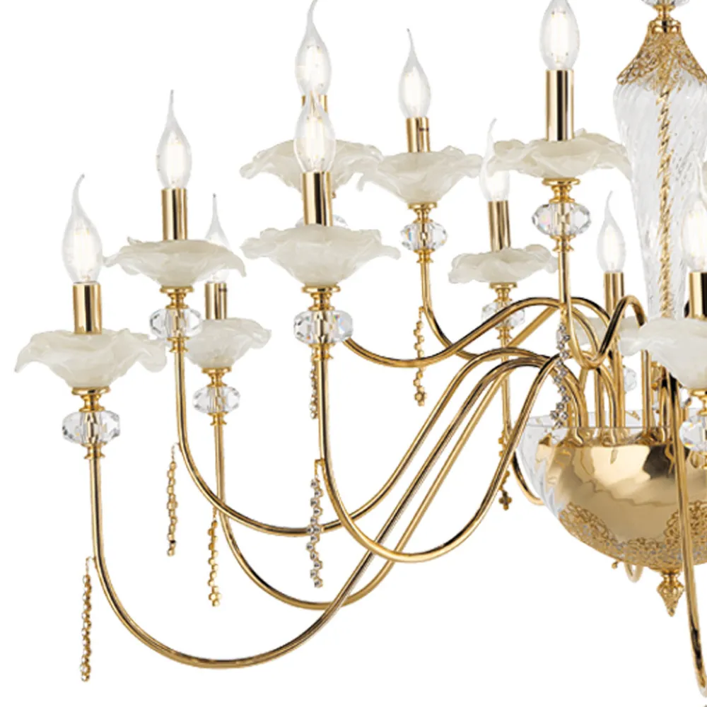 Viadurini Lighting Klassische Kronleuchter-Klassischer Kronleuchter mit 18 Lichtern aus Glas, Kristall und Luxusmetall - Flandern